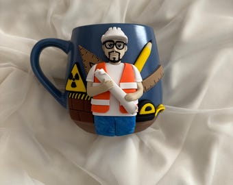 Taza de Ingeniero Personalizada: Personaje 3D, Arcilla Polimérica Hecha a Mano