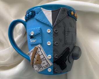 Custom 3D cup with Uniform Design | Personalized Polymer Clay Mug | Profession gift| Name Mug