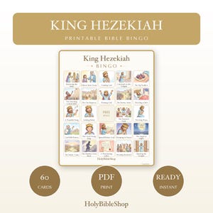 King Hezekiah Bingo | Printable Bible Bingo Game for Kids | 60 Cards Sunday School VBS Christian Watercolor PDF