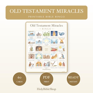 Altes Testament Wunder Bingo | Druckbare Bibel Bingo Spiel für Kinder | 60 Karten Sonntagsschule VBS Christlich Aquarell PDF