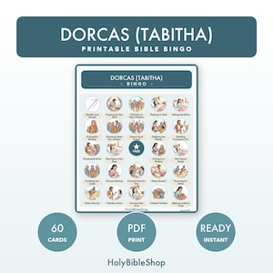 Dorcas (tabitha) Bingo | Printable Bible Bingo Game for Kids | 60 Cards Sunday School VBS Christian Watercolor PDF