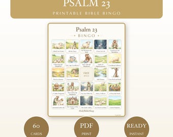 Psalm 23 Bingo | Printable Bible Bingo Game for Kids | 60 Cards Sunday School VBS Christian Watercolor PDF