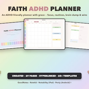 Faith ADHD Planner Undated | Christian Faith Planner GoodNotes iPad | Pastel Rainbow