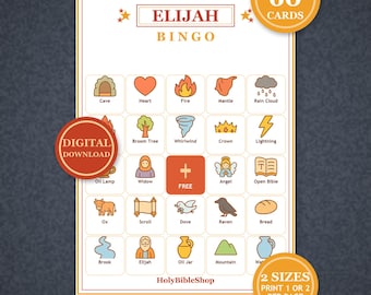 Elias der Hellseher Bingo, 60 druckbare christliche Karten, Bibelgeschichtenspiel, Sonntagsschulaktivität, Kinderbibelspiel, Schriftstudie