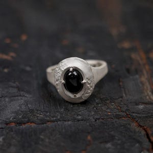 Black Agate Ring: Adjustable, Matte 925 Sterling Silver, Grounding and Protection