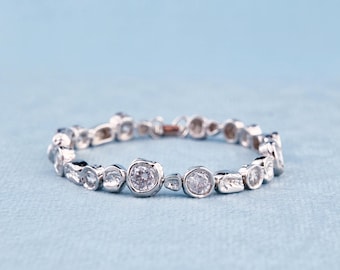 Pulsera de tenis con engaste de circonita cúbica: plata de ley 925 y circonita cúbica, pulsera nupcial única