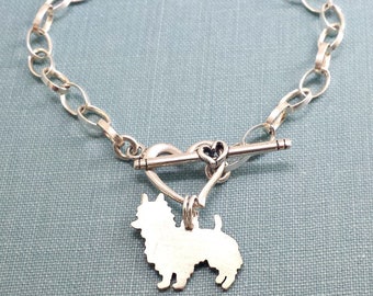 Australian Terrier Dog Chain Bracelet, Sterling Silver Personalize Pendant, Breed Silhouette Charm, Rescue Shelter