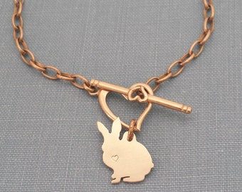 Bunny Rabbit Chain Bracelet, Solid Jewelers Brass Personalize Pendant, Breed Silhouette Charm, Rescue Shelter, Pet Lover Gift