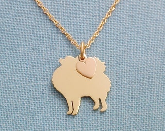 Pomeranian Dog Necklace, 14kt gold filled & Jewelers Brass Pendant, Personalize Breed Silhouette Charm