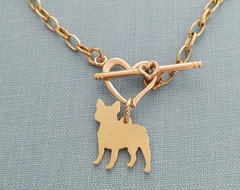 French Bulldog Chain Bracelet, Solid Jewelers Brass Personalize Pendant, Breed Silhouette Charm, Rescue Shelter, Pet Lover Gift