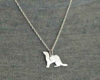 Sterling Silver Ferret Charm Necklace, Silhouette Pendant