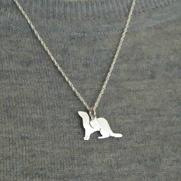 Sterling Silver Ferret Charm Necklace, Silhouette Pendant