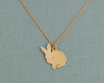 Sitting Bunny Rabbit Necklace, 14kt gold filled & Brass Personalize Pendant, Breed Silhouette Charm Rescue Shelter, Memorial Gift