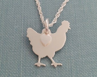 Chicken pendant Necklace, Sterling Silver Personalize, hen silhouette medallion charm