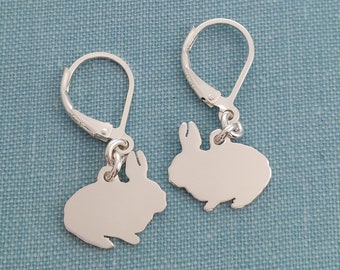 925 Sterling Silver Pays-Bas Lapin nain boucles d’oreilles pendantes, charmes de lapin Silhouette Rescue Memory Gift