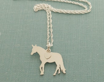 Sterling Silver Horse Charm Necklace, Stallion Silhouette personalized Pendant