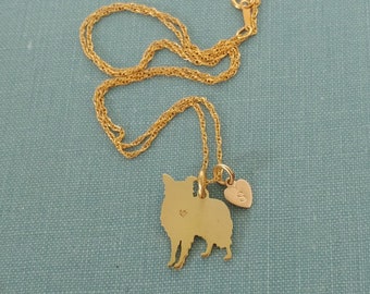 Border Collie dog Necklace, 14kt gold filled & Brass Personalize Pendant, Breed Silhouette Charm Rescue Shelter, Memorial Gift
