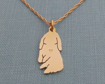 Playful Lop Bunny Rabbit Necklace, 14kt gold filled & Brass Personalize Pendant, Breed Silhouette Charm Rescue Shelter, Memorial Gift