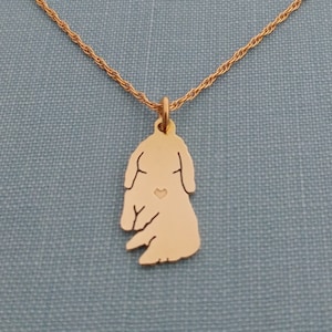 Colar brincalhão de coelho Lop, pingente personalizado com preenchimento de ouro 14kt e latão, amuleto de silhueta de raça, abrigo de resgate, presente memorial