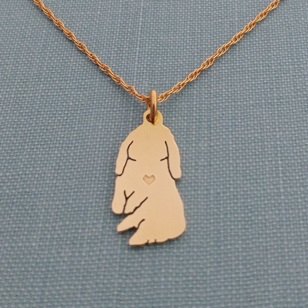 Playful Lop Bunny Rabbit Necklace, 14kt gold filled & Brass Personalize Pendant, Breed Silhouette Charm Rescue Shelter, Memorial Gift