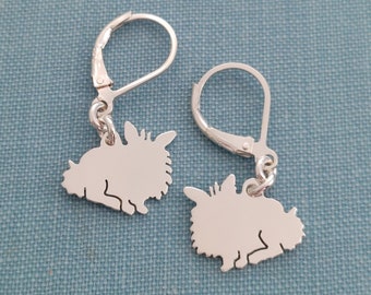 925 Sterling Silver Lionhead rabbit dangle earrings, bunny charms Silhouette Rescue Memory Gift