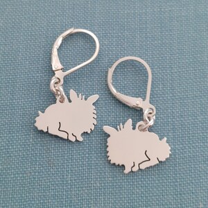925 Sterling Silver Lionhead rabbit dangle earrings, bunny charms Silhouette Rescue Memory Gift