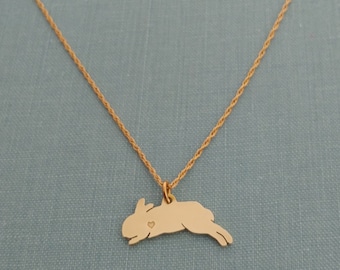 Laying Bunny Rabbit Necklace, 14kt gold filled & Brass Personalize Pendant, Breed Silhouette Charm Rescue Shelter, Memorial Gift