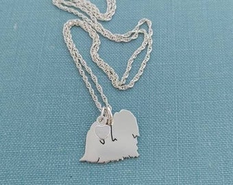 Maltese Dog Necklace, Sterling Silver Personalize Pendant, Breed Silhouette Charm, Rescue Shelter