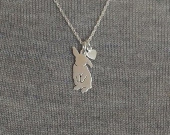 Flip Flop Lop Rabbit Necklace, Bunny Sterling Silver Personalize Pendant, Silhouette Charm, Rescue Shelter