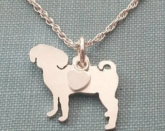 Puggle Dog Necklace, Sterling Silver Personalize Pendant, Breed Silhouette Charm Rescue Shelter