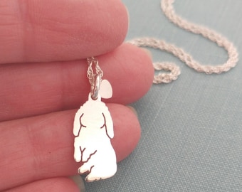 Playful Lop Rabbit Necklace, Bunny Sterling Silver Personalized Pendant, Silhouette Charm, Rescue Shelter gifts for her