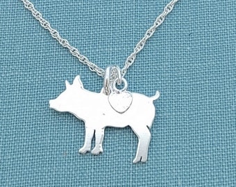 Sterling Silver Small Pig Charm Necklace, Farm Animal Pet Silhouette personalized Pendant