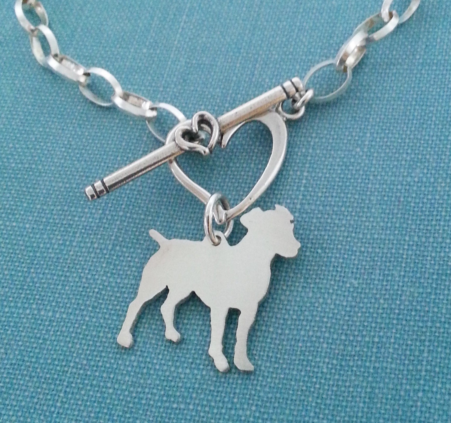 Jack Russell Terrier Dog Chain Bracelet, Sterling Silver Personalize Pendant, Breed Silhouette Charm, Rescue Shelter, Birthday Gift