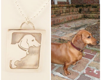 Dog Art Necklace, Your Pet as a Pendant personalized jewelry .. doxie Dachshund , Solid Back, Head Shot Pet Portrait