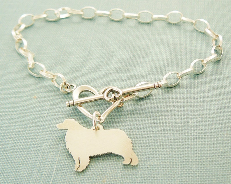 Breed Silhouette Charm Australian Shepherd Chain Bracelet Rescue Shelter Sterling Silver Personalize Pendant Mothers Day Gift