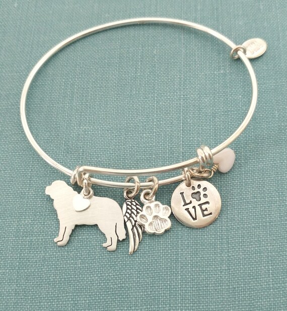 St Bernard Dog Adjustable Bangle Bracelet, 925 Sterling Silver Personalize Pendant Breed Charm Rescue pet memorial jewelry