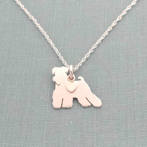 Miniature Schnauzer Dog Necklace, Sterling Silver Personalize Pendant, Breed Silhouette Charm Rescue Shelter, Dog Lover Gift