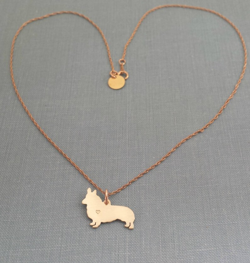 Pembroke Welsh Corgi dog Necklace, 14kt gold filled & Brass Personalize Pendant, Breed Silhouette Charm Rescue Shelter, Memorial Gift image 3