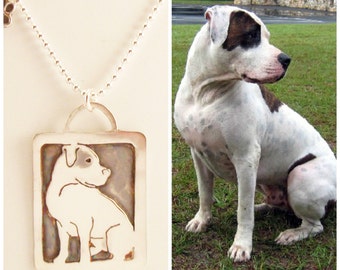 Sterling Art Necklace, Your Pet as a Pendant personalized jewelry .. Solid Back, Full Body Pet Portrait