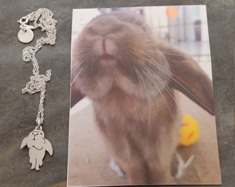 Collier de lapin personnalisé, votre pendentif Tagette de lapin Lop pour animaux de compagnie, silhouette en argent sterling Bijoux souvenir Souvenir Cadeau commémoratif