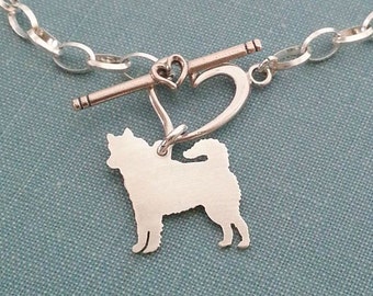 Siberian Husky Dog Chain Bracelet, Sterling Silver Personalize Pendant, Breed Silhouette Charm, Rescue Shelter, Birthday Gift