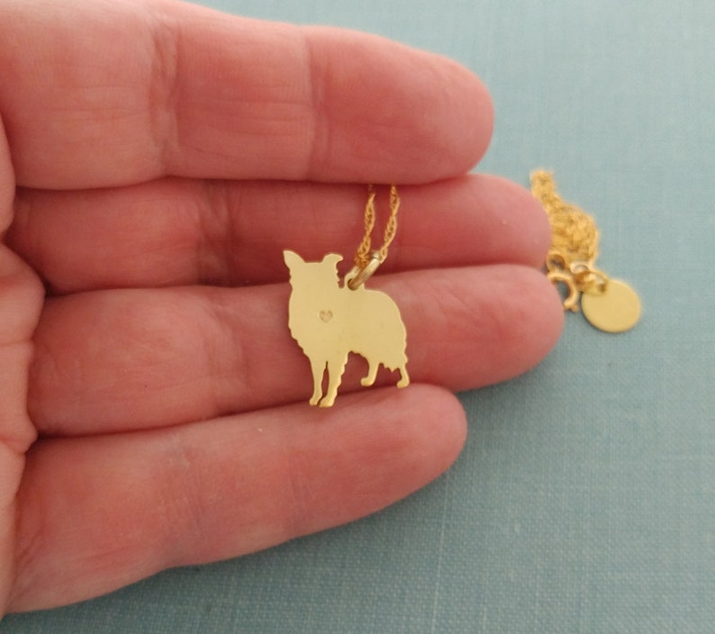 Border Collie dog Necklace, 14kt gold filled & Brass Personalize Pendant, Breed Silhouette Charm Rescue Shelter, Memorial Gift image 4