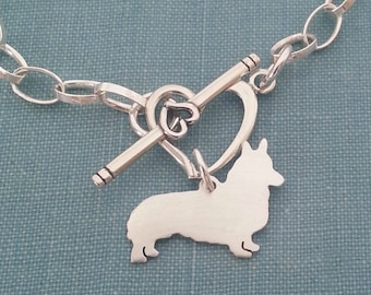 Pembroke Welsh Corgi Dog Chain Bracelet, Sterling Silver Personalize Pendant, Breed Silhouette Charm, Rescue Shelter, Mothers Day Gift