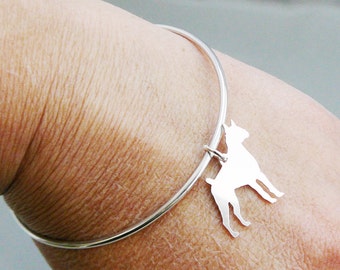 Boxer Dog Bracelet Bangle , Sterling Silver Personalize Boxer Pendant, Breed Silhouette Charm, Resue Shelter, Mothers Day Gift