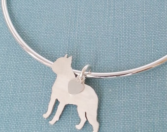 Boston Terrier Dog Bangle Bracelet, Sterling Silver Personalize Pendant, Breed Silhouette Charm, Rescue Shelter, Mothers Day Gift