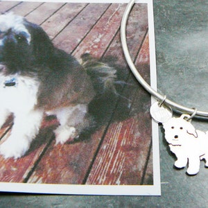 Custom Pet Portrait TaGette Bangle Bracelet .. Sterling Silver Dog silhouette Jewelry Memorialize Keepsake