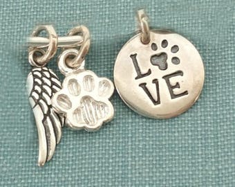 Add on Charms WITH purchase of NECKLACE, BRACELET, Bangle, angel wing, paw print, tiny heart, bone, love