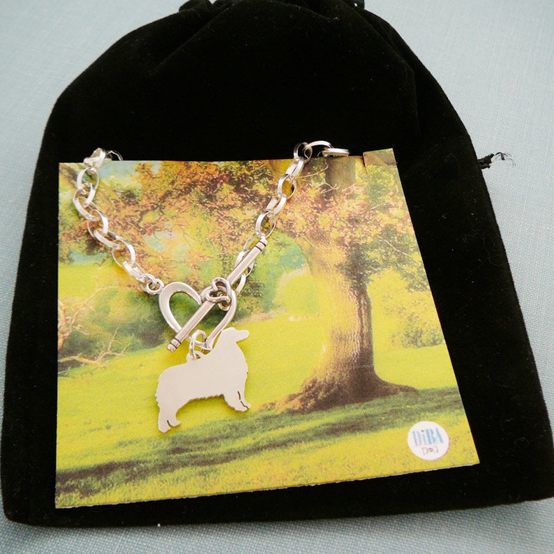 Breed Silhouette Charm Australian Shepherd Chain Bracelet Rescue Shelter Sterling Silver Personalize Pendant Mothers Day Gift