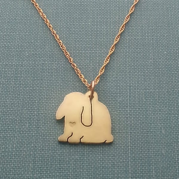 Lop Bunny Rabbit Necklace, 14kt gold filled & Brass Personalize Pendant, Breed Silhouette Charm Rescue Shelter, Memorial Gift