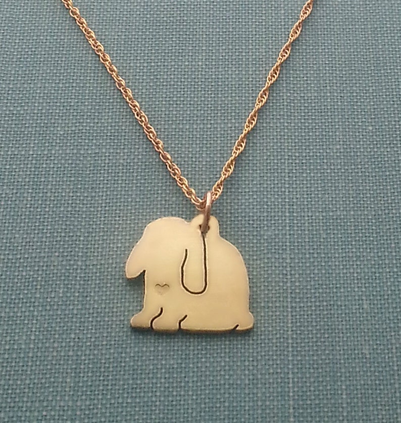 Lop Bunny Rabbit Necklace, 14kt gold filled & Brass Personalize Pendant, Breed Silhouette Charm Rescue Shelter, Memorial Gift image 1